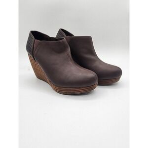 Dr Scholls Womens Harlow Ankle Boots Wedge Heel Dark Brown Leather Size 8M